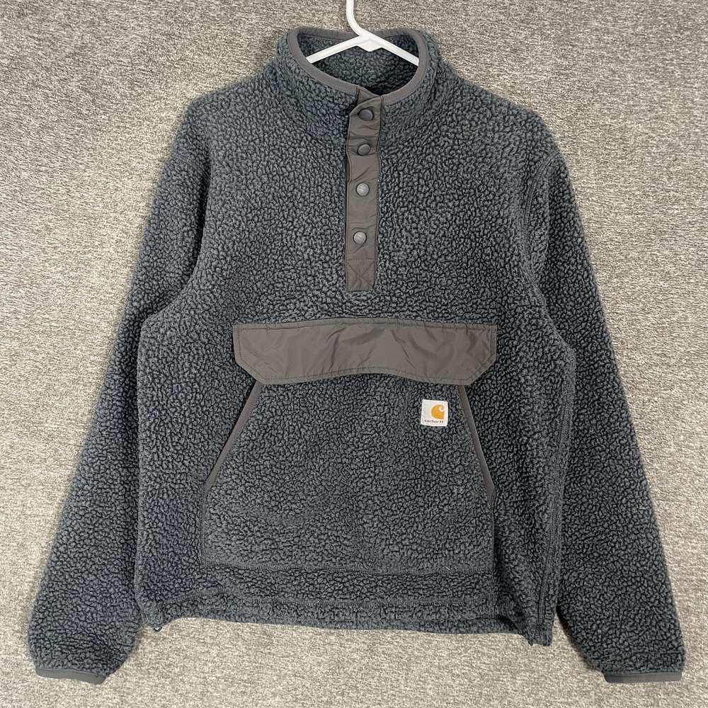 Carhartt Jacket Mens Small Gray Sherpa Fleece Snap Front Anorak Pullover 104991